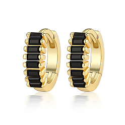 Черный Серьги-кольца с кубическим цирконием, 925 женские серьги из стерлингового серебра, с печатью s925, реальный 18 k позолоченный, чёрные, 10x3 мм