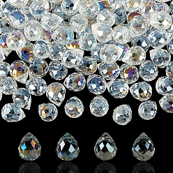 Прозрачный 150 прозрачные стеклянные бусины, сверху просверленные бусы, с покрытием AB цвета, Грановитая Teardrop, прозрачные, 9.5x8 мм, отверстие : 0.8 мм