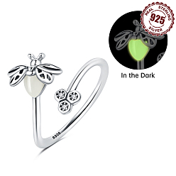 Bees 925 регулируемые открытые манжеты из стерлингового серебра, с кубического циркония, светится в темноте, Пчелы, внутренний диаметр: 18 мм