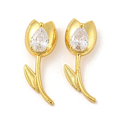 Прозрачный Настоящие позолоченные подвески из латуни с микропаве из кубического циркония, долговечный, без свинца и без кадмия, цветок, прозрачные, 18 мм, отверстие : 24x8.5x8 мм