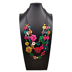 Разноцветный Бохо стиль кокосовый хлопок шнур цветок диск бисер 3 многослойные ожерелья для женщин, красочный, 23.62 дюйм (60 см)