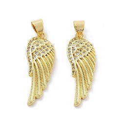 Настоящее золото 18K Латунные микро проложить кубического циркония подвески, крылатые прелести, без кадмия и без свинца, стойки покрытие, долговечный, реальный 18 k позолоченный, 26.5x9.5x3 мм, отверстие : 5x3.5 мм