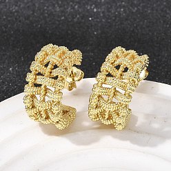 Золотой Плетеные серьги-гвоздики из латуни в форме буквы С, долговечный, без кадмия и без свинца, золотые, 16.5x9 мм