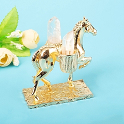 Хрусталь Украшения из необработанных натуральных кристаллов кварца, Основание для лошади из сплава случайного цвета для домашнего орнамента по фэн-шуй, 60x70 мм