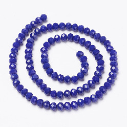 Blue Opaque Solid Color Glass Beads Strands, Faceted, Rondelle, Blue, 2.5x1.5mm, Hole: 0.4mm, about 150~160pcs/strand, 11.42~12.2 inch(29~31cm)