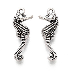 Античное Серебро Сплавочные подвески тибетского стиля, прелести морских коньков, без кадмия и без свинца, античное серебро, 26x9.5x5 мм, отверстие : 1.5~1.6 мм