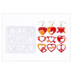 Белый Пасхальные формы для подвесок своими руками, силиконовые формы для литья, для уф-смолы, изготовление изделий из эпоксидной смолы, сердце, белые, 104x94.5x4.5 мм, отверстие : 1.5 мм