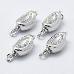 Платина Антикоррозийное покрытие родием 925 застежки-коробочки из стерлингового серебра с кубическим цирконием, с печатью 925, овальные, платина, 15.5x7.5x6 мм, отверстие : 2 мм