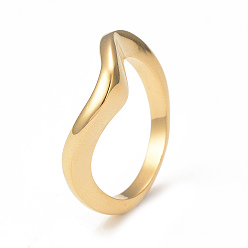 Plaqué 14K Or Véritable Placage ionique (ip) 304 bague vague en acier inoxydable pour femme, réel 14 k plaqué or, taille us 7 1/4 (17.5 mm)