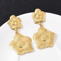 Настоящее золото 14K 304 из нержавеющей стали болтаться серьги, цветок, ионное покрытие (ip), реальный 14 k позолоченный, 67.5x35 мм