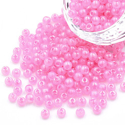 Бледно-Розовый 6/0 бисер имитация нефрита, блеск, окрашенные, круглые, розовый жемчуг, 4x3 мм, отверстие : 1.2 мм, о 450 г / мешок