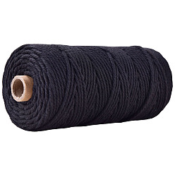Noir Fils de ficelle de coton pour l'artisanat tricot fabrication, noir, 3mm, environ 109.36 yards (100m)/rouleau