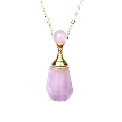 Аметист Ожерелье с подвеской в виде флакона духов из натурального аметиста, ожерелье в виде флакона с эфирным маслом для ароматерапии с цепочкой из нержавеющей стали, 24.02 дюйм (61 см)