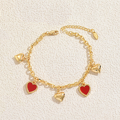 Сердце Женские браслеты на ногу из богемской латуни с красной цепочкой и кисточками, реальный 18 k позолоченный, сердце, 7-7/8 дюйм (200 мм)