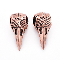 Красная Медь Латунные бусины, череп ворона, Красная медь, 35x17x16.5 мм, отверстие : 4~8 мм
