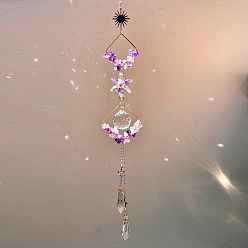 Аметист Стеклянный кулон-капля, украшение, подвесные ловцы солнца, с натуральным аметистом, ромб, 500 мм