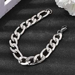 Нержавеющая Сталь Цвет 201 нержавеющей стали Снаряженная цепи браслеты для мужчин, цвет нержавеющей стали, 8.27 дюйм (21 см), ссылка: 17x11.5x3мм и 21.5x9.5x2.5мм
