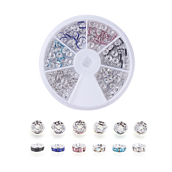 (52) Непрозрачная лаванда Латунь марки А горный хрусталь Spacer бисер, без никеля , рондель, разноцветные, серебряный цвет гальваническим, 6x3 мм, отверстие: 1 мм, 20pcs / цвет, 6 цветов, 120 шт / коробка