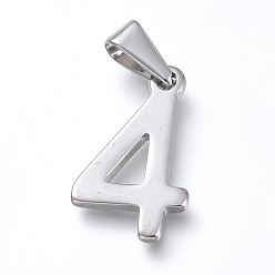 Number Pendentifs en acier inoxydable anti-ternissement, nombre, couleur inox, num. 304, 4mm, Trou: 21x12.5x1.5mm