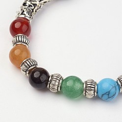 Colorful Gemstone Beaded Stretch Bracelets, Charm Bracelets, with Alloy Findings, Colorful, 2 inch(53mm)