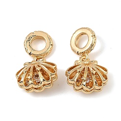 Настоящее золото 18K Латунное микропейв с кубическим цирконием европейские подвески с подвесками, Подвески с большими отверстиями, формы раковины, реальный 18 k позолоченный, 22.5 мм, отверстие : 5 мм