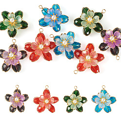 (52) Непрозрачная лаванда 8 шт 4 цвета стеклянные подвески, цветок, с медной проволокой и акрилом, граненые, разноцветные, 33.5x31x10 мм, отверстие : 2.8 мм, 2 шт / цвет