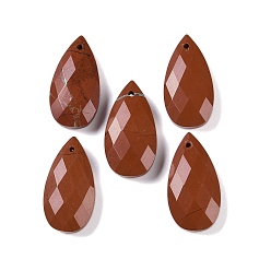 Красный Камень Природные красной яшмы подвески, граненые, слеза, 25x13x6 мм, отверстие : 1 мм