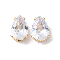 Teardrop Латунные кабошоны из прозрачного кубического циркония, без никеля , реальный 18 k позолоченный, слеза, 12x8x6 мм