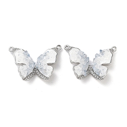 Платина Латунные микропаве прозрачные подвески с фианитом, без кадмия, без никеля и без свинца, с эмалью и хрустальным кварцем, бабочка, платина, 18x24x6 мм, отверстие : 1 мм