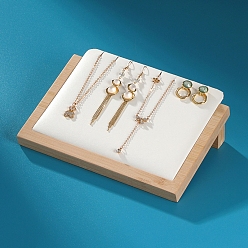 Floral White Bamboo Necklace Organizer Display Stands, with PU Leather, Rectangle, Floral White, 210x155x50mm