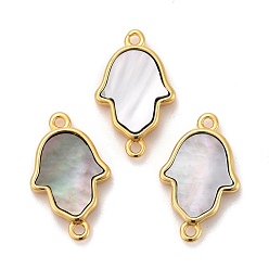 черная губная раковина Соединители с естественными черными губами, с настоящими 18 к золотыми медными выводами, долговечный, хамса рука, 20x12x3 мм, отверстие : 1.4 мм