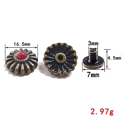 Античная Бронза Декоративные заклепки из сплава в тибетском стиле, с имитацией синтетической бирюзы и железным винтом, цветок, античная бронза, 16.5 мм