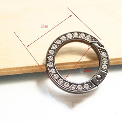 Черный Цвет Металла Пружинные кольца со стразами из сплава и кристаллами, кольцо, металлический черный , 28 мм