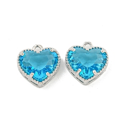 Темно-Голубой Стойки обшивки латунные прелести, со стеклом, долговечный, без свинца и без кадмия, сердце, платина, глубокое синее небо, 12x12x5.5 мм, отверстие : 1.2 мм