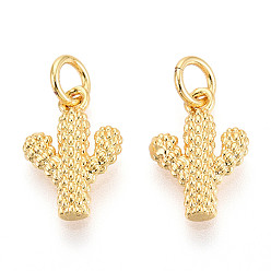 Настоящее золото 18K Латунь прелести, кактус, с целью перехода в кольце, без кадмия и без свинца, реальный 18 k позолоченный, 13.5x9x2.5 мм, отверстие : 3 мм