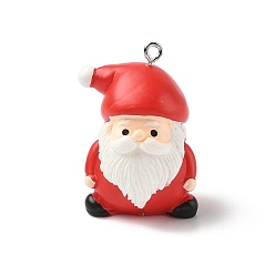 Santa Claus Подвески из непрозрачной смолы на рождественскую тематику, с железной платиной петлей, Дед Мороз, 35.5x23.5x22 мм, отверстие : 2 мм