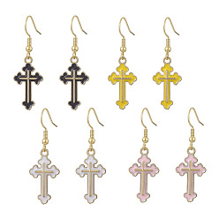 Mixed Color Alloy Enamel Dangle Earrings, Cross Earring for Women, Mixed Color, 44mm, Pin: 0.8mm
