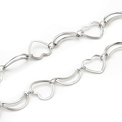 Stainless Steel Color Tarnish Resistant 201 Stainless Steel Moon & Heart Link Chains, Soldered, with Spool, Stainless Steel Color, Moon: 12x8x0.5mm, Heart: 9x10x0.5mm, about 32.8 Feet(10m)/roll