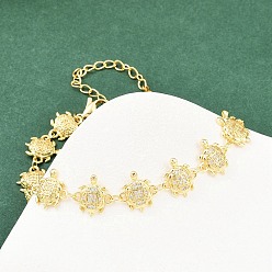 Настоящее золото 18K Латунные браслеты-цепочки с микропаве из прозрачных кубических цирконий для женщин, черепаха, стойки покрытие, долговечный, без свинца и без кадмия, реальный 18 k позолоченный, 7-5/8 дюйм (19.4 см)