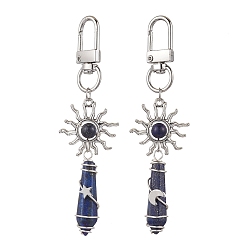 Ляпис-Лазурь Подвеска в виде пули из натурального лазурита, обмотанного медной проволокой, подвески из сплава в виде солнца и поворотных застежек для украшений сумок, Луна и звезды, 93 мм, 2 шт / комплект