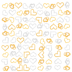 Golden & Silver 1400 Pcs Brass Computer Patch Cabochons, Nail Art Decoration Accessories, DIY Crystal Epoxy Resin Material Filling, Heart, Golden & Silver, 1400pcs/box