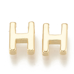 Letter H Brass Charms, Real 18K Gold Plated, Letter.H, 7~8.5x4~7.5x2mm, Hole: 1mm
