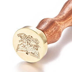 Oro Sello de sello de cera de latón, con mango de madera, para decoración de postes, fabricación de tarjetas de bricolaje, patrón temático mágico, dorado, 90x26 mm