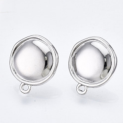 Platinum Alloy Stud Earring Findings, with Loop and Steel Pin, Flat Round with Plastic Protective Cover, Platinum, 17.5x14.5mm, Hole: 1.4mm, Pin: 0.7mm