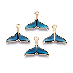 Синий 50 шт. Подвески из сплава эмали, форма китового хвоста, золотой свет, синие, 17x20x2~3 мм, отверстие : 1.6 мм