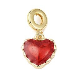 Настоящее золото 18K Латунные эмалированные европейские подвески с подвесками, подвески с красным сердцем и большим отверстием, реальный 18 k позолоченный, 27 мм, отверстие : 4.7 мм