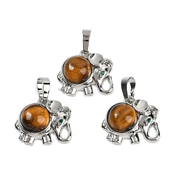 Тигровый глаз Природных тигровый глаз подвески, подвески в виде слона из латуни с покрытием из стразов, платина, без кадмия и без свинца, 17.5x20.5x8 мм, отверстие : 5x8 мм