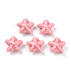 Лосось Фарфоровые бусины ручной работы, фантазии античного стекла фарфора, керамические бусины в виде морских звезд, salmon, 18.5~20.5x21~22x8.5~10 мм, отверстие : 1.8~2.5 мм