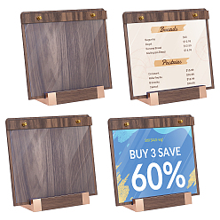 Coffee Wood Business License Display Stand with Acrylic Panel, Rectangle Sign Holder for Office & Store, Coffee, 226x87x184mm