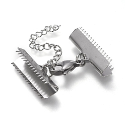 Нержавеющая Сталь Цвет Устойчив к потускнению 304 удлинитель цепи из нержавеющей стали, с застежками-клешнями и обжимными лентами, цвет нержавеющей стали, 36 мм длиной, Лента заканчивается: 9.5x25 mm